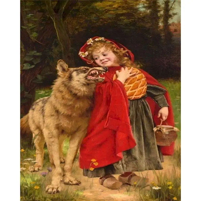 

Little Red Riding Hood And The Wolf DIY Digital Abstract Oil Painting By Numbers Canvas Modern Art HandPainted For Adult Decor
