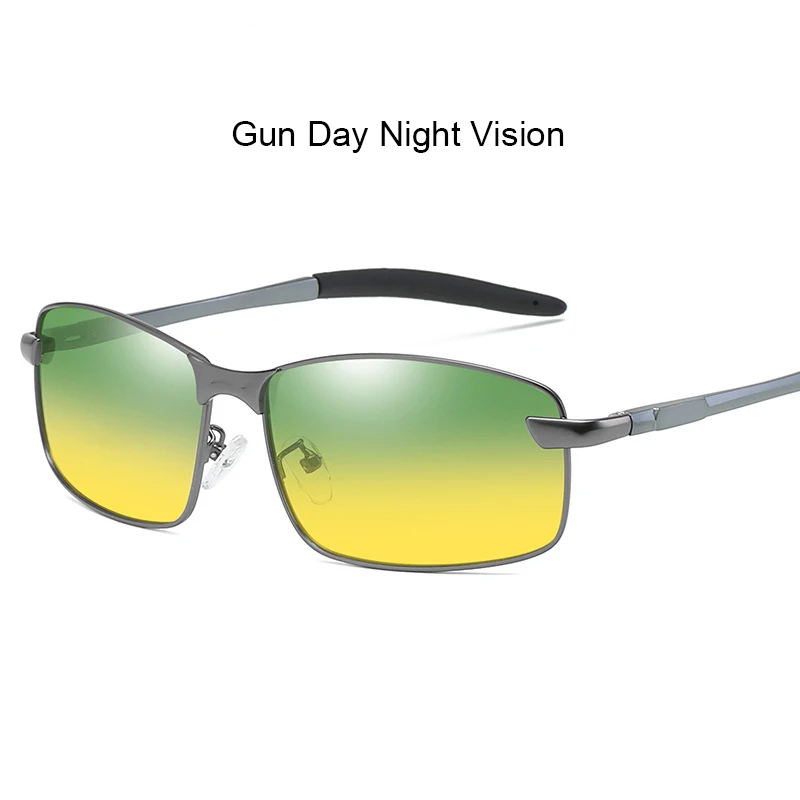 C11 gun green yellow Винтажные улучшенные фотохромные солнцезащитные очки, поляризационные мужские прямоугольные алюминиевые бесцветные сменные очки для дневного и ночного видения - Цвет линз: C11 gun green yellow