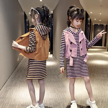 

Toddler Girl Baby Vest And Stripped Dress Suit Fall Clothing For Kids Western Fashion Children Trendy Clothes For Teen Girls
