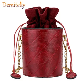 

Fashionable PU Leather Shoulder Messenger Bag Ladies Wild Chain Pumping Bucket Handbag Luxury Design Detachable Hook Clutch Bag