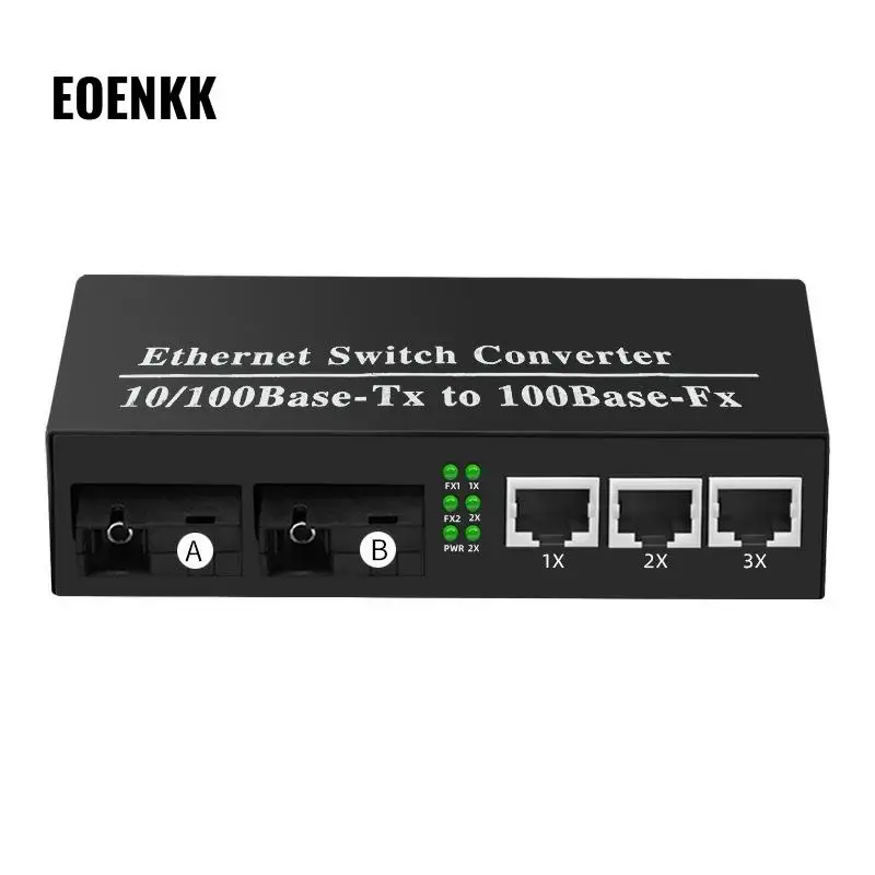 1 PC Ethernet Switch Converter 10/100 Base Single Mode 2 SC Port 3 RJ45 Port Fiber Optic Converter Transceiver