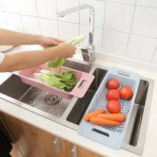 1PC New Plastic Adjustable Dish Drainer Sink Drain Basket Washing Vegetable Fruit Drying Rack Practical Organizer Kitchen Gadget