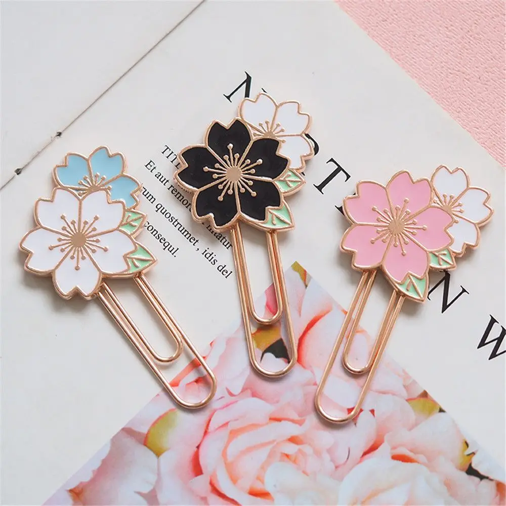 1 шт. вишня Сакура закладки Kawaii Канцелярские металлические скрепки зажимы