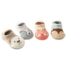 Носки для малышей От 1 до 3 лет обувь для детские ходунки до 2 лет осенне-зимние носки с милыми животными, Нескользящие хлопковые носки-Тапочки