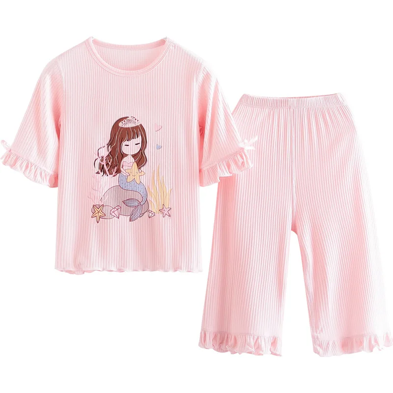 Children Pajamas Printed Home Wear Suits Baby Clothes Sets Half Sleeve Casual Sleepwear For 4-12 Y