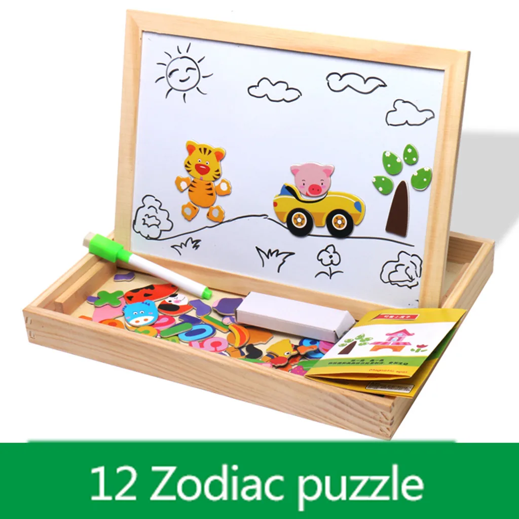 Деревянные пазлы для детей игрушки животных 3d головоломка дерево многофункциональная доска для рисования и письма магнитная головоломка