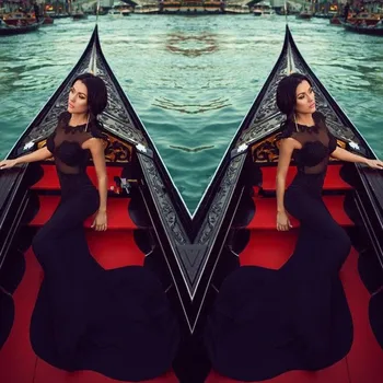 

vestido de festa 2018 Free Shipping Sexy See-through O-Neck Sleeveless Long Black Mermaid Prom gown Arrival bridesmaid dresses