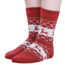Носки, рождественские, унисекс, ретро, фестивальный стиль, с принтом оленя, шерстяные, мягкие, эластичные, впитывающие влагу, Чулочные изделия, праздничная обувь для Рождества, Gif