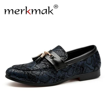 

Merkmak Autumn Tassel Men Loafers Snakeskin Pattern Casual Leather Shoes For Man Slip On Party Wedding Man Shoes Large Size 48