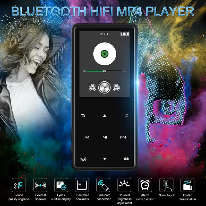 Новинка-Bluetooth Mp4 портативный медиа музыкальный плеер 2,4 дюймов пресс-экран ключ Hifi воспроизведение видео Rom 16 Гб черный металл