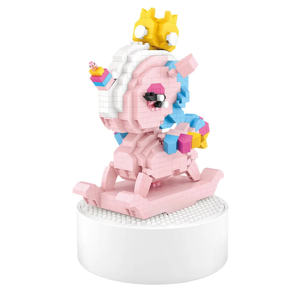 

Rainbow Unicorn carousel music box building block toys adult decompression children educational toys eight sound box gift
