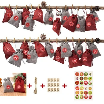 

24Pieces Gift Bags Christmas Candy Cloth Bag +Hemp Rope Holiday design