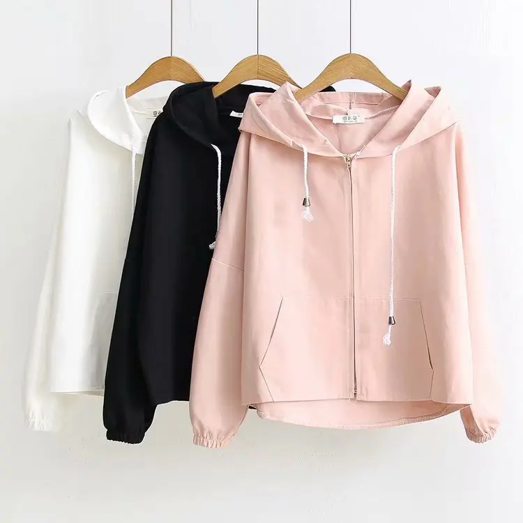 

2019 Autumn Clothing New Style Joint Hooded Cartoon Bear Ear Back Applique Lettered Loose-Fit Long Sleeve Light Jacket Women's