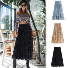 Женская сетчатая юбка, Дамская элегантная миди-юбка с высокой талией, Тюлевая Осенняя новая юбка-пачка Ruflfe, эластичная Тюлевая длинная юбка, женская юбка Макси