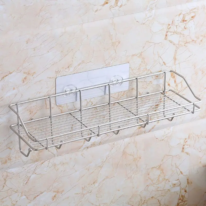 Stainless Steel Adhesive Bathroom Shelf Organizer Shower Storage Basket Holder Home Storage Rack