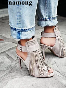 

Summer Hottest Fringe Women Sandals Sexy Thin High Heel And Peep Toe Buckle strap Fashion Women Shoes Sandals
