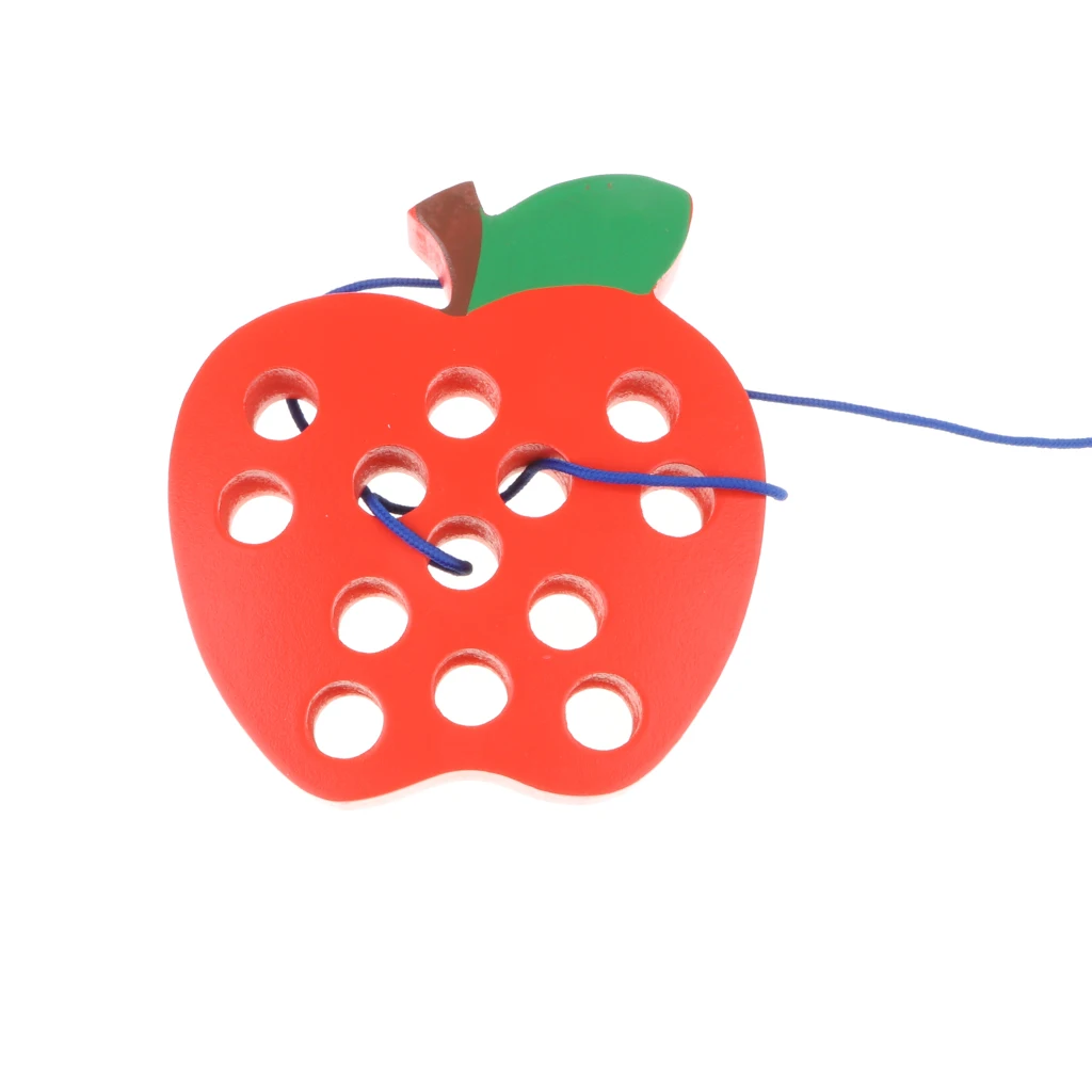 Wooden Apple Lacing Toys for Toddler Kids, Montessori Early Educational Toy, Birthday Xmas Presents