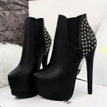 

Autumn and winter new fashion ultra high with 14cm female boots rivet stiletto shoes waterproof platform trend sexy Martin boots