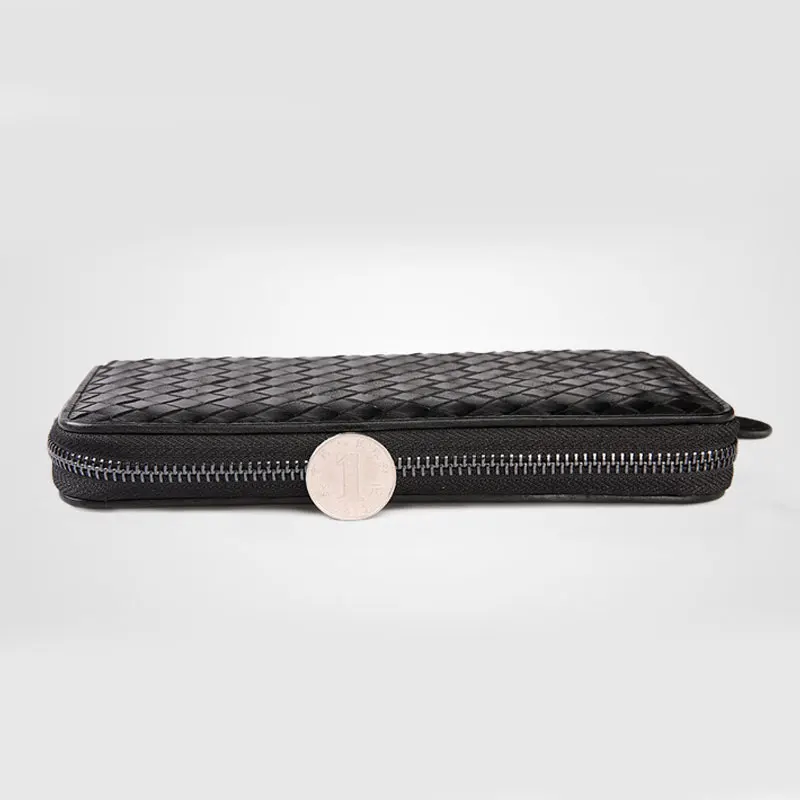 Genuine leather sheepskin woven wallet Women's long zip wallet European and American men's clutch