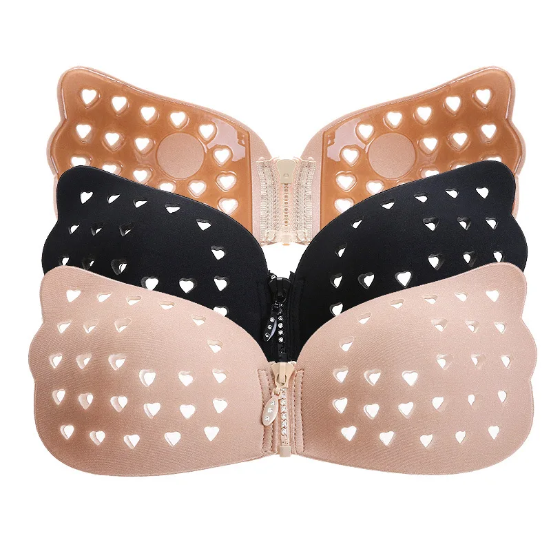 Heart-shaped Perforated Invisible Zipper Chest Patch Wedding Dress Gathers Strapless Underwear Non-slip Breast | Женская одежда