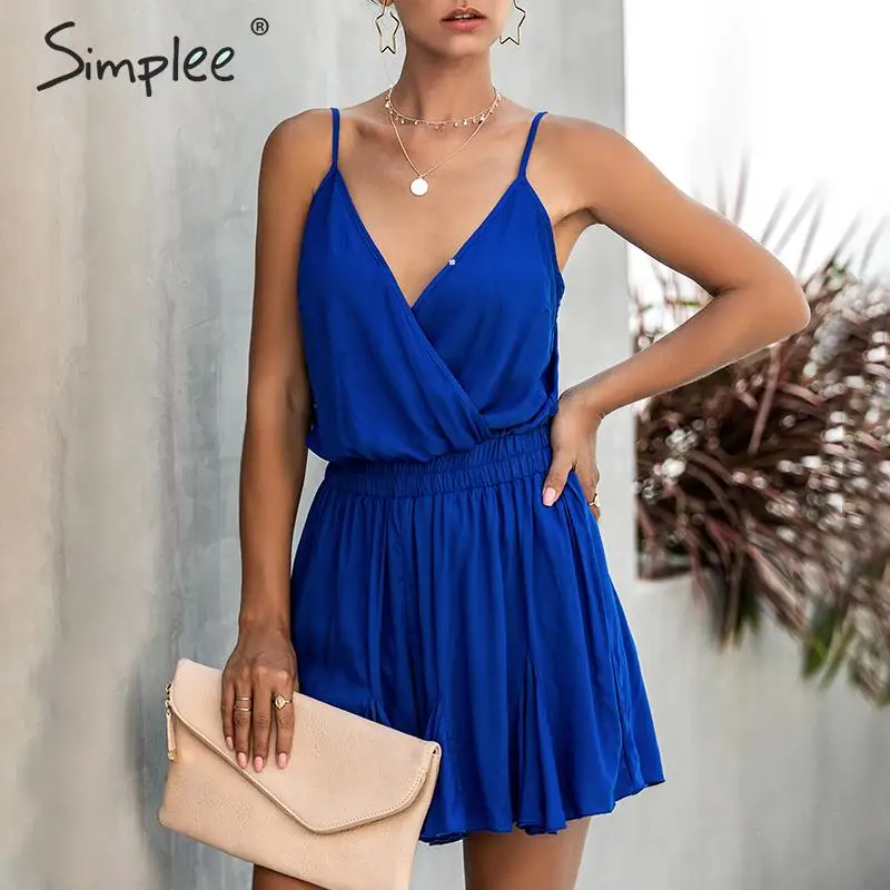Simplee Elegant spaghetti straps women playsuit Elastic high waist female chiffon jumpsuit romper Casual ruffled summer overalls Simplee Elegant spaghetti straps women playsuit Elastic high waist female chiffon jumpsuit romper Casual ruffled summer overalls