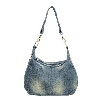 

Casual Denim Women Crossbody Bag Double zipper female Shoulder Bag Quality canvas Ladies handbags Travel bags blue
