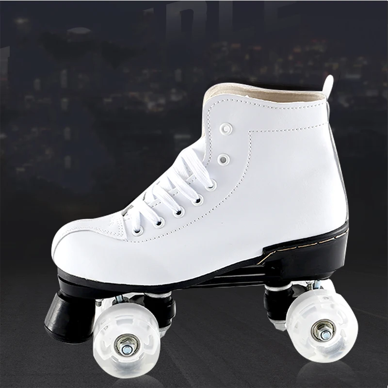 

2020 New Adult PU Leather Quad Roller Skates Double Line Skates Two Line Skating Shoes Patines With Flashing or not PU Wheels