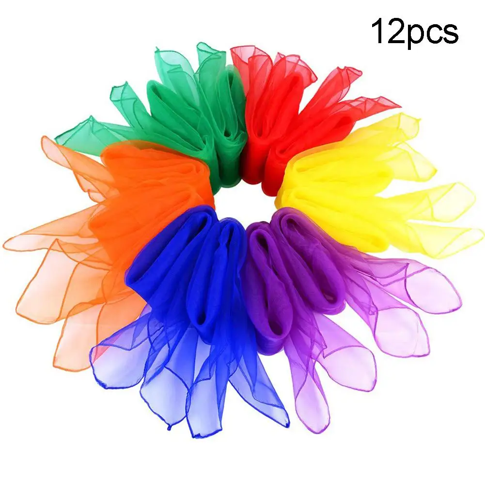 

12Pcs Candy Color Square Chiffon Scarves Kids Magic Tricks Performance Props New