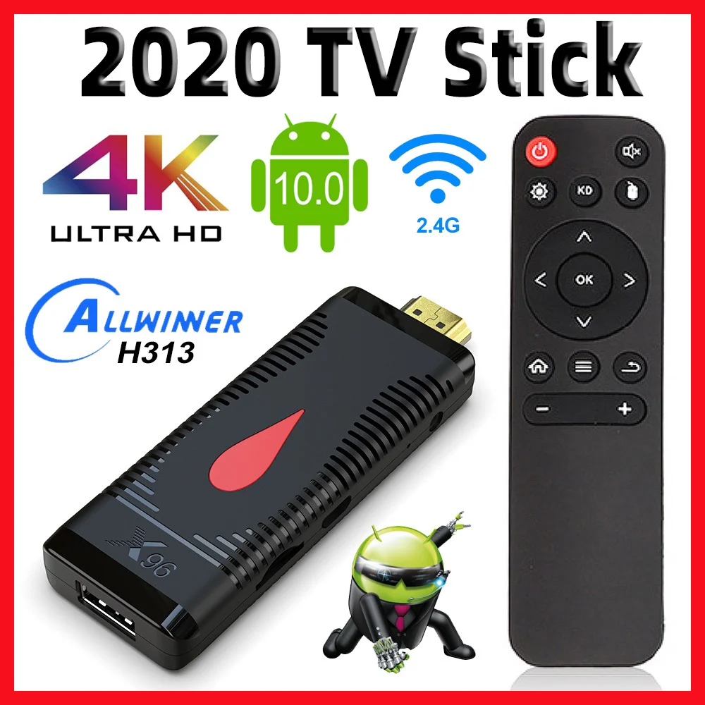 2020 New Mi ni TV Stick X96 S400 Global Version 2GB 16GB Android 10 4-Core 4K 60fps H.265 2.4G Wifi Youtube Box Dongle | Электроника