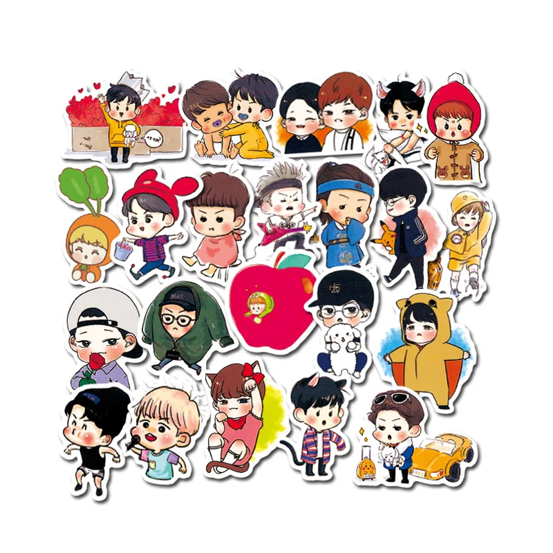 120pcs pack korean q version pretty boys kpop exo stickers cartoon for kids motorcycle skateboard lapto diy manual gift guitar aliexpress toys hobbies