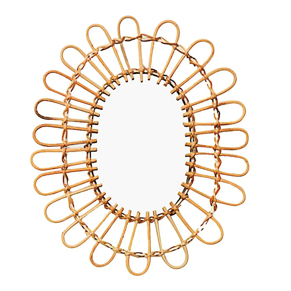 

Nordic Style Wicker Wall Mount Mirror Hanging Macrame Fringe Round Mirror Decor For Apartment Living Room Bedroom Supplies