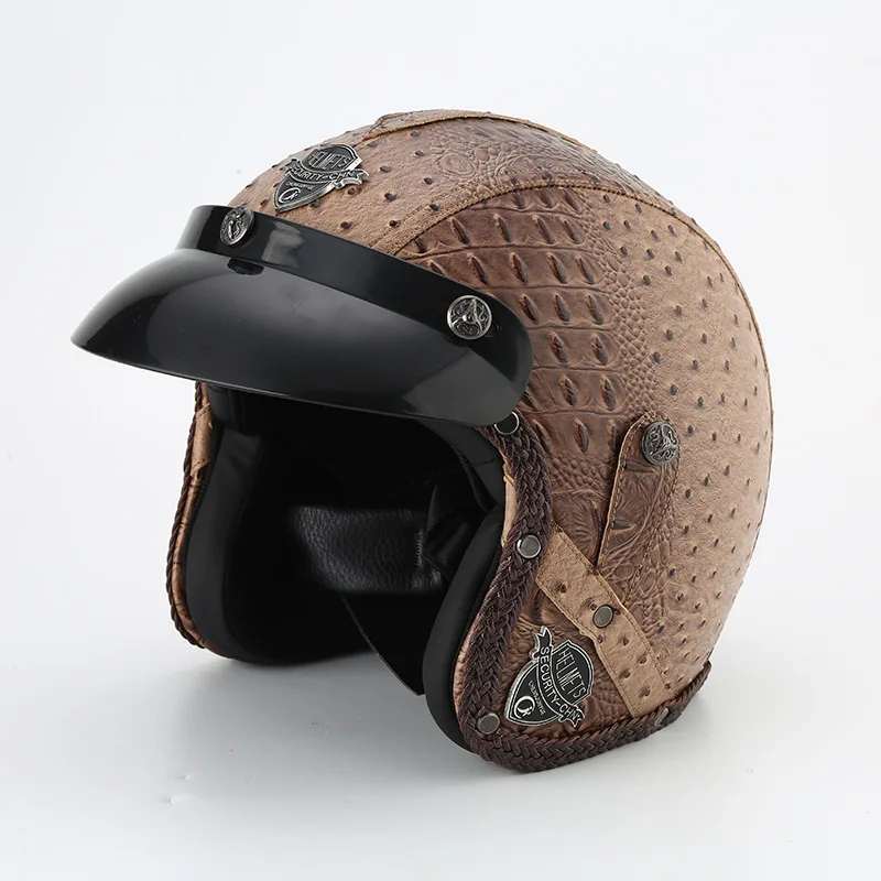 

Leather Helmet Personality Imitation Crocodile Leather Half Helmet Motorcycle Helmet Riding Helmet Four Seasons Helmet