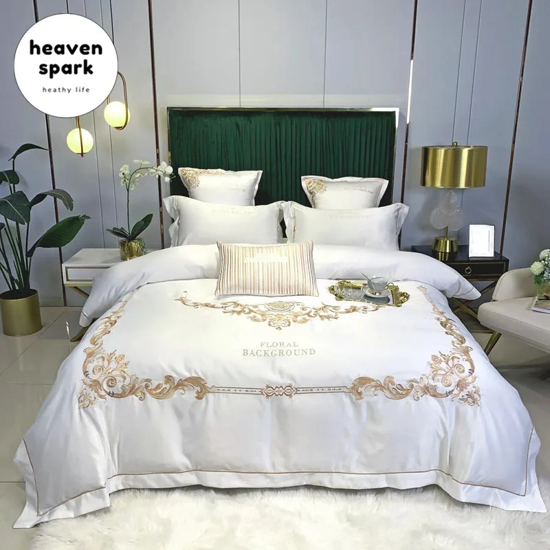 

600TC Luxury Royal Home Textile 100% Silk Bed Line Embroidery Duvet Cover Set with Quilt Cover/Flat Sheet/Bedspread/Pillowcase