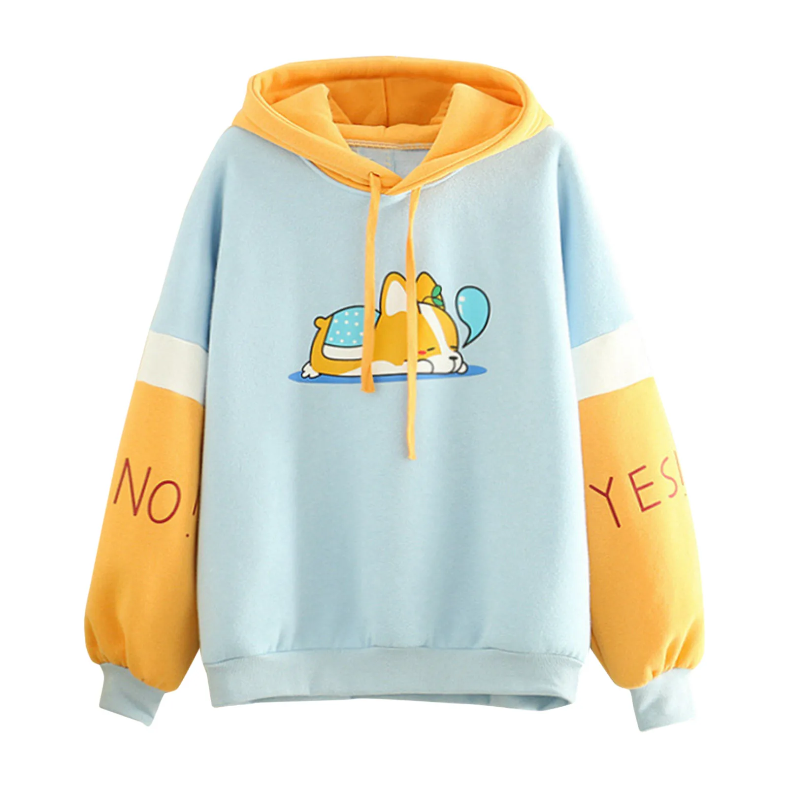 Kawaii Animal Print Women Hoodies Oversized Patchwork Drawstring Hooded Pullover Top Streetwear Autumn Female Sweatshirt 2