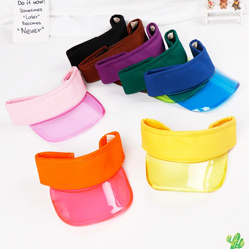 

Kids Summer Plastic Visor Cap Boys Sport Transparent Sun Visor Hat Girls Adjustable Beach Caps Neon Colors