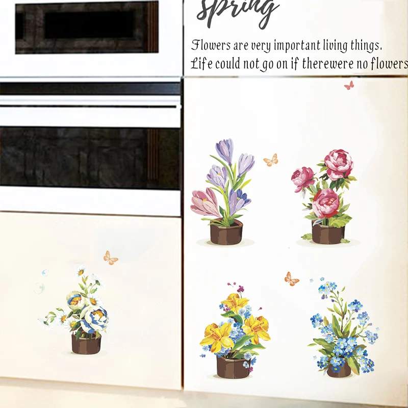 Spring Quotes Flower Stickers For Wall Home Living Dinner Room Decoration Sticker On The Cabinet Decals Mural PVC Decor Wall Art