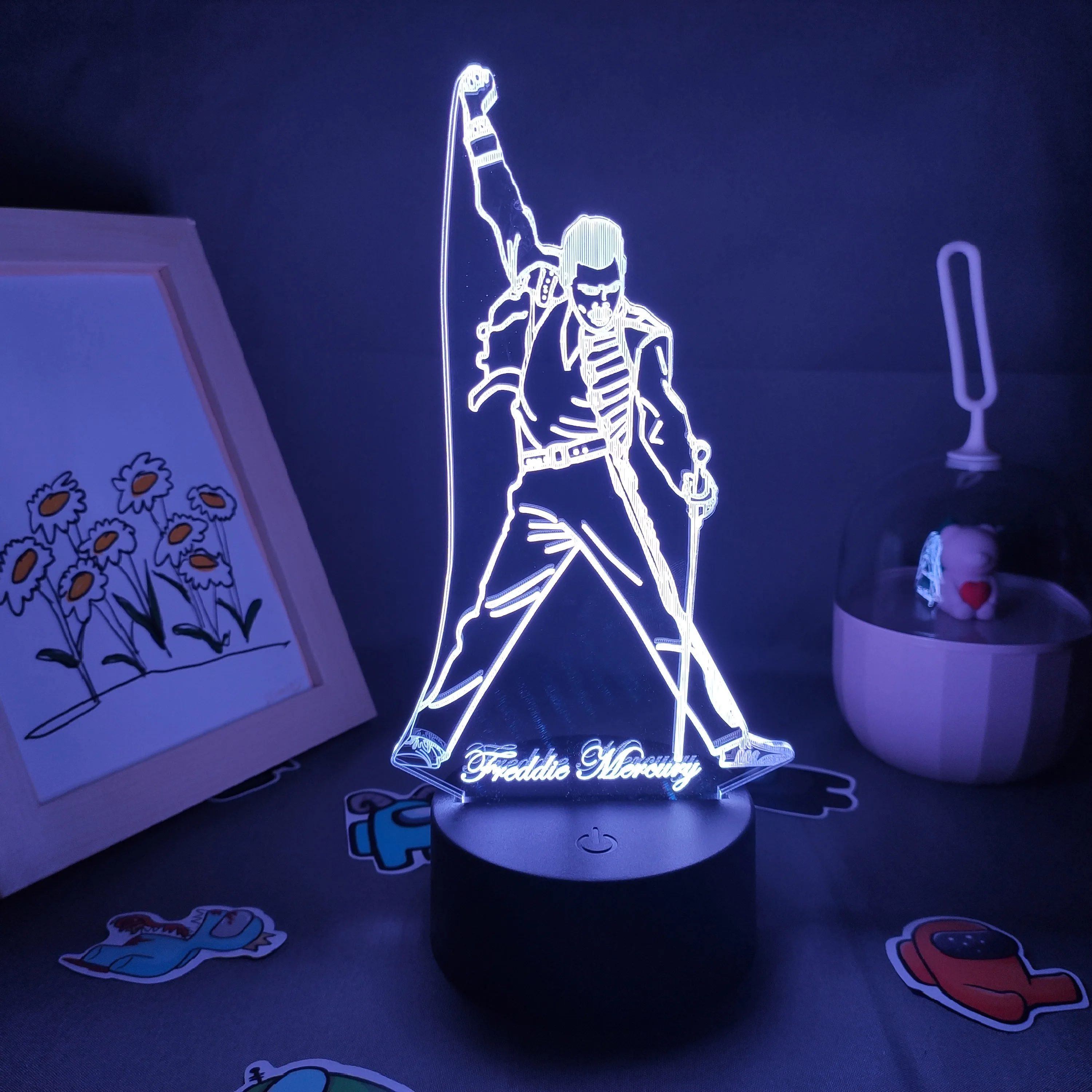 led night light 3D Figure Queen lead singer Freddie Mercury led illusion Night lights creative cool gift for friends child lava lamp Desk decor holiday nights of lights Night Lights