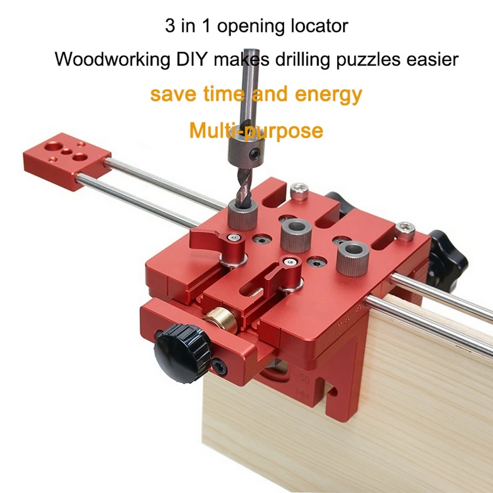 

3 in 1 Woodworking Hole Drill Punch Positioner Guide Locator Jig Joinery System Kit Aluminium Alloy Wood Working DIY Tool