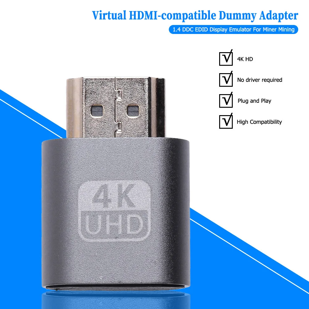 HDMI-compatible Virtual Display Adapter 1.4 DDC EDID Dummy Plug Lock Graphics Card GPU Rig Emulator for Bitcoin BTC Mining Miner-2