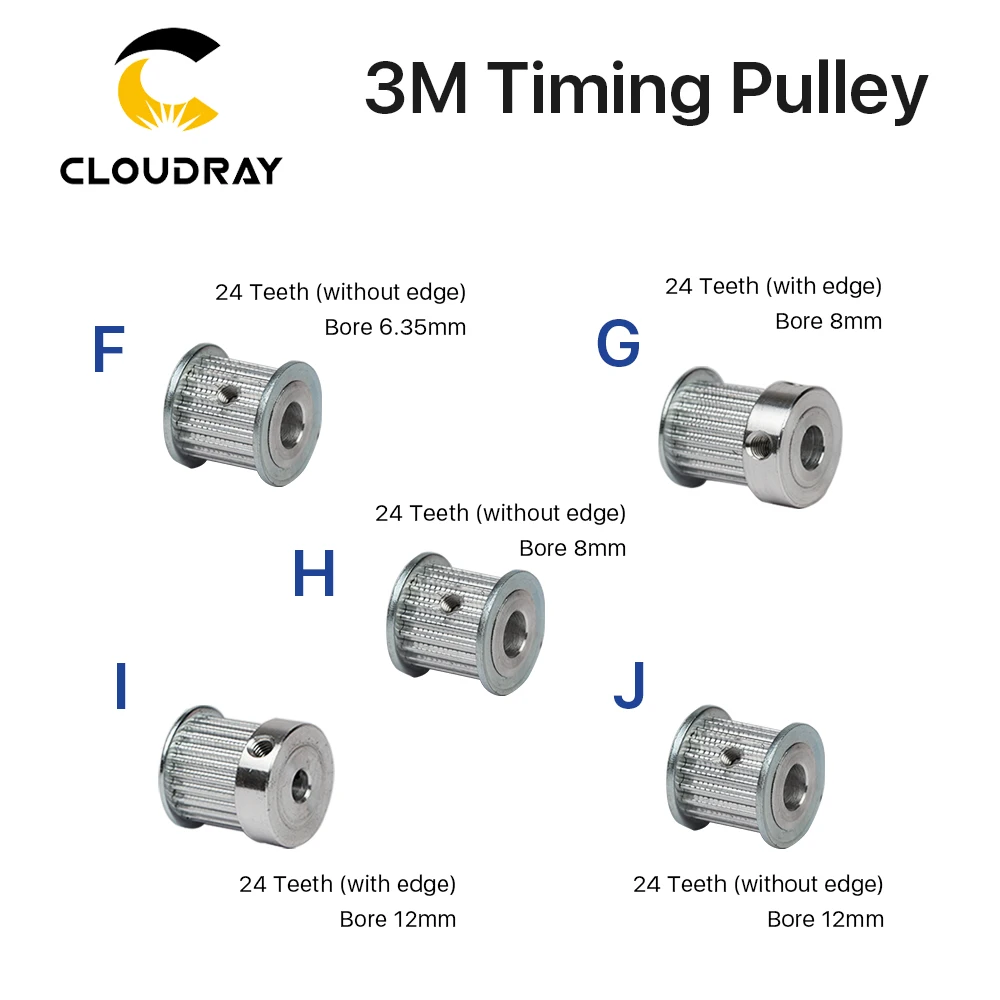 Cloudray CO2 Laser Metal Parts Synchronous HTD 3M Gear Pulley 6.35/8/12mm for DIY CO2 Laser Engraving Cutting Machine