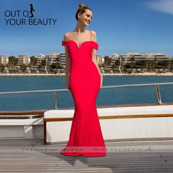 

2020 New Mermain Elegant Evening Dress Red Spaghetti Straps Boat-neck Atmosphere Sexy Back Zipper Host Dress