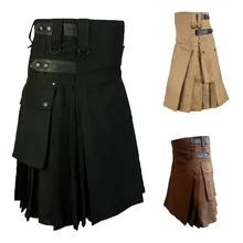 Hombre Medieval falda Vintage Escocia gótico Kendo faldas de bolsillo ropa escocesa falda Pantalones
