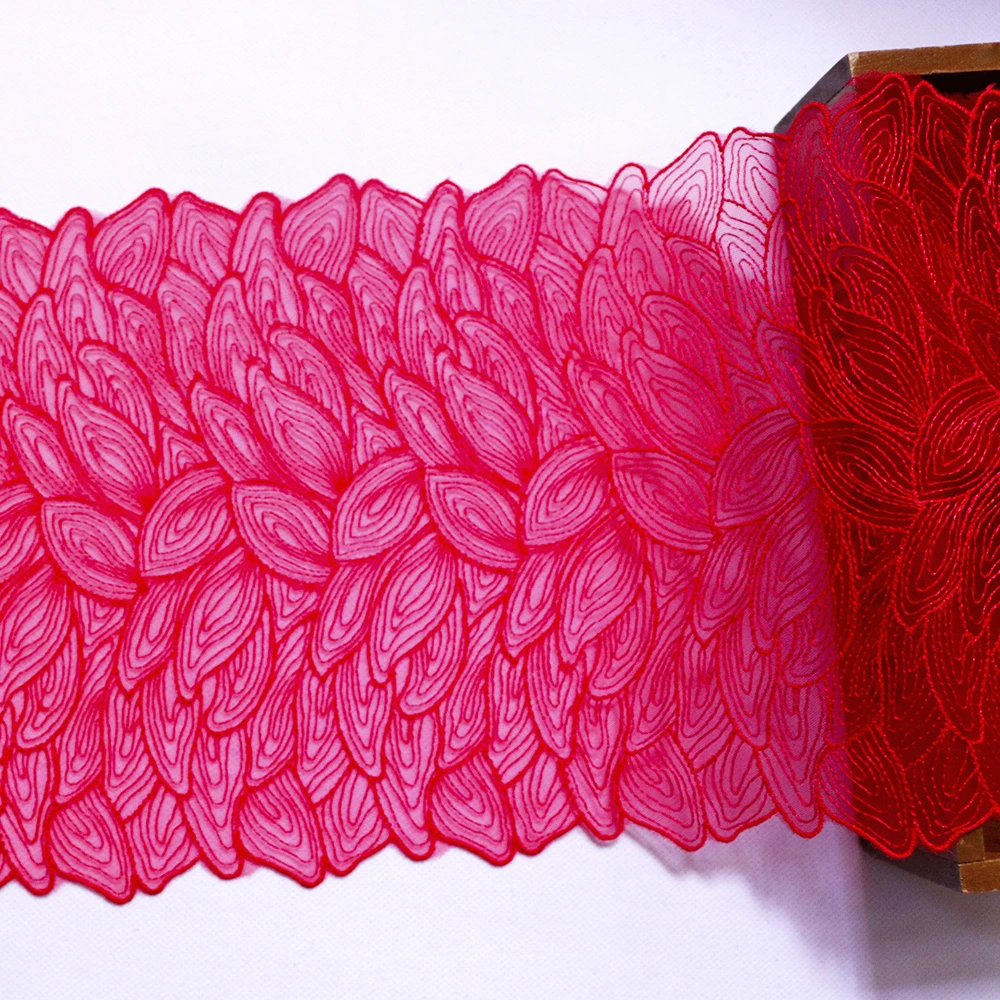 Rancheng 91cmx145cm Feuilles Brod/é Tissu au metre Lace Dentelle Maille Mat/ériel Broderie Couture Coudre Bricolage Robe de mari/ée Orange