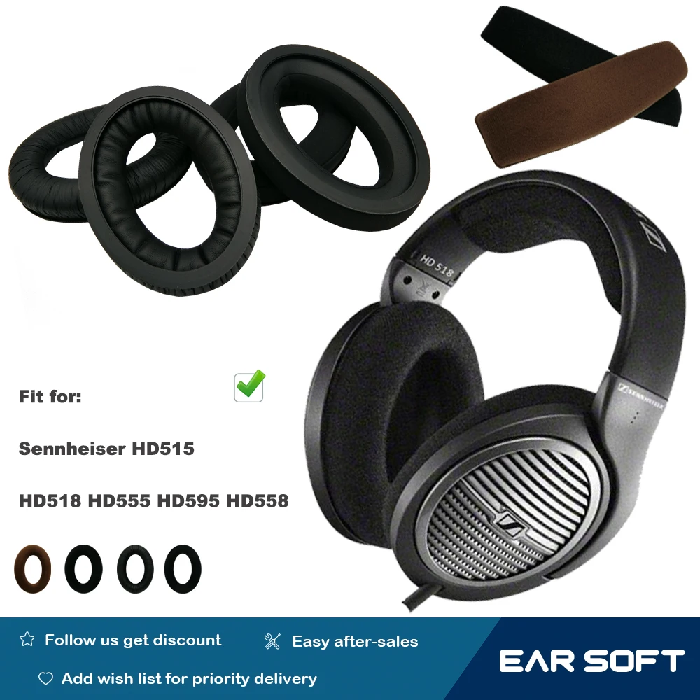 

Earsoft Replacement Cushions for Sennheiser HD515 HD518 HD555 HD595 HD558 Headphones Cushion Ear Pads Headset Sleeve Cover Cover