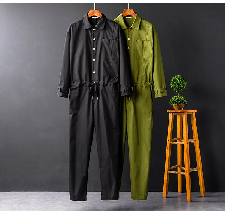 2019 осенний мужской черный зеленый комбинезон с длинными рукавами мужской свободный комбинезон рабочая одежда мужской комбинезон