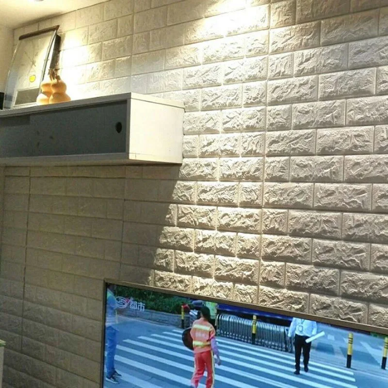 10pcs 3D Wall Sticker Imitation Brick Bedroom Decoration Waterproof Self Adhesive Wallpaper For Living Room Kitchen TV Backdrop