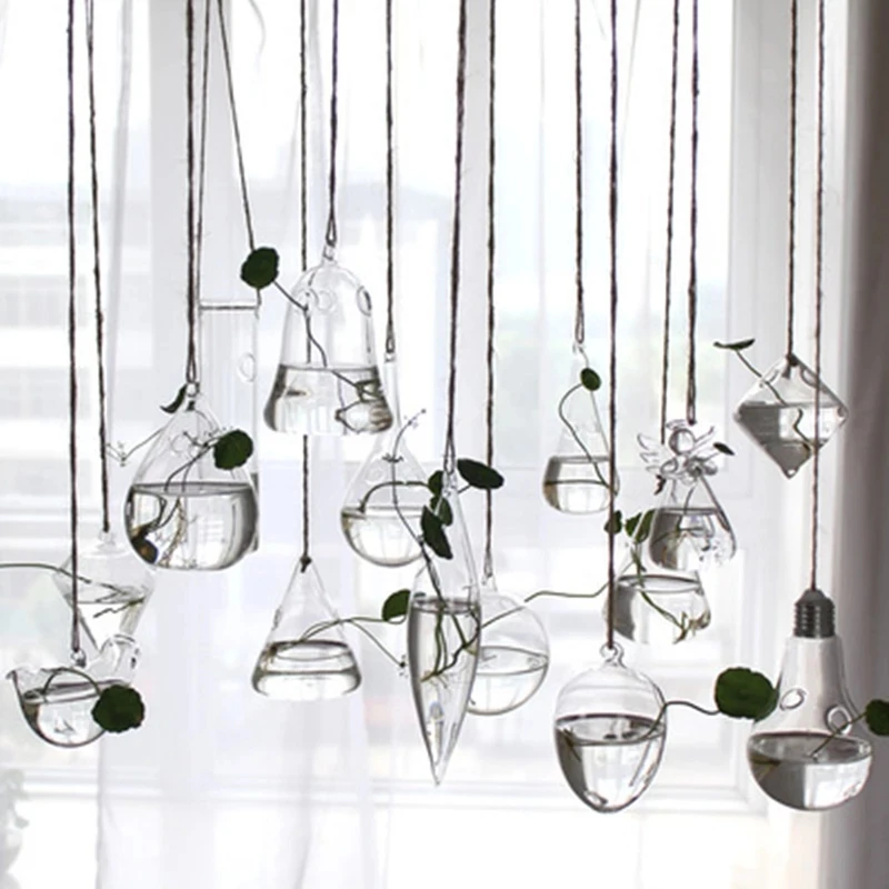 

Creative Hanging Transparent Glass Vase Hydroponics Container Small Hanging Bottle Indoor Gardening Home Decoration Plant Bottle