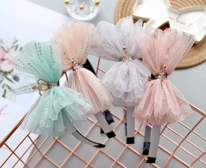 

Boutique ins 12pcs Fashion Cute Glitter Sequin Gauze Bow Hair Sticks Solid Tiaras Bowknot Hairbands Princess Hair Accessories