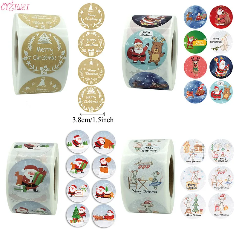 3.8cm 500pcs Large Christmas Stickers Printable Labels Stickers Pattern Cartoon Reward Sticker For Kids Toys Gift Supplies