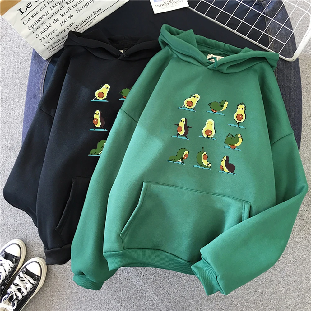 Green Sweatshirt Hoodies Avocado Velvet Retro Plus-Size Harajuku Winter Fashion Womens